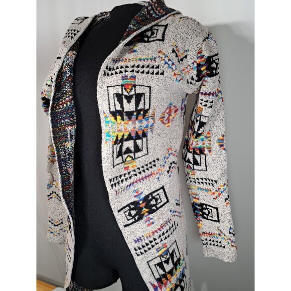 Northern Angel Aztec Southwestern Boho Open Front Long Cardigan Sweater Hoodie L - Picture 2 of 15